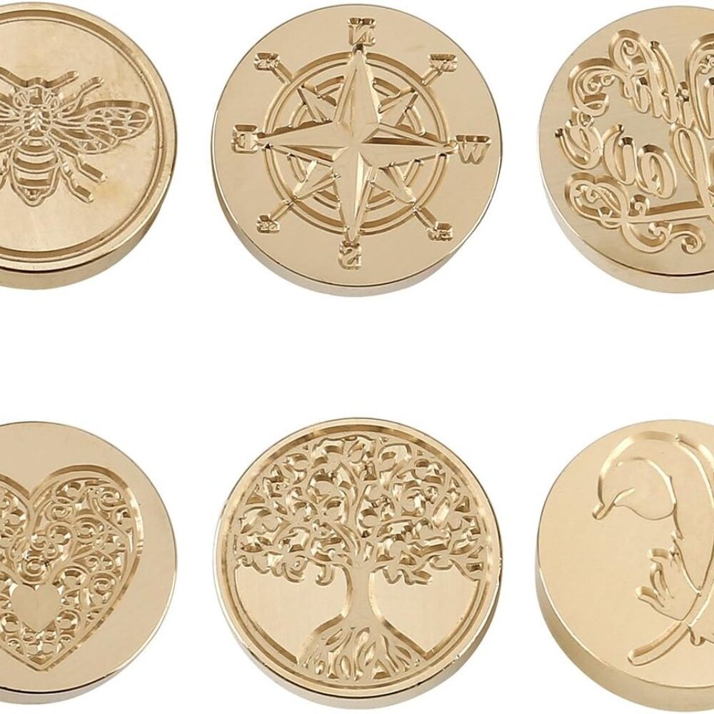 6 Pcs Wax Seal Stamp Set, Vintage Tree of Life Bee Heart Compass Feather with Lo - Picture 5 of 6